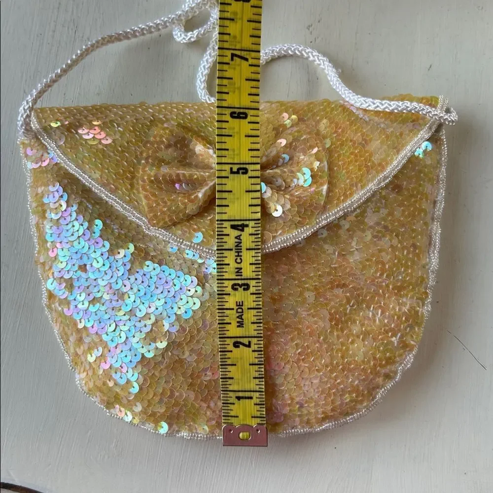 Vintage Shell Kepler Lacy After Noon Iridescent Yellow Sequin Bow Clutch